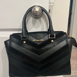 Michael Kors Black Satchel with Chevron Pattern